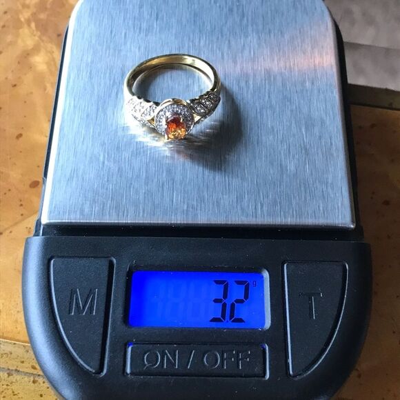 Natural Orange Garnet Sterling Silver 18k Yellow Gold Vermeil Ring Size 7 - Picture 8 of 8